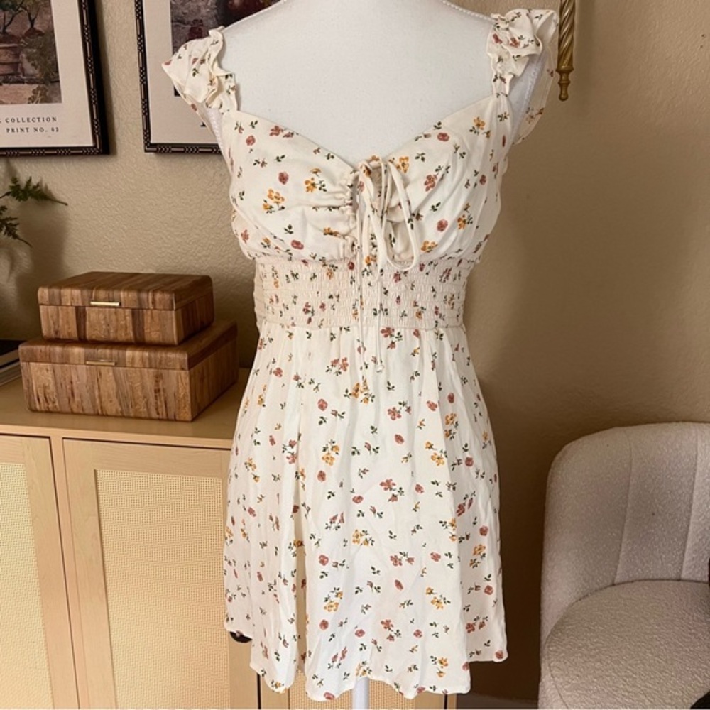 REFORMATION Emmaline Yellow Floral Print Smocked Mini Dress 0‎